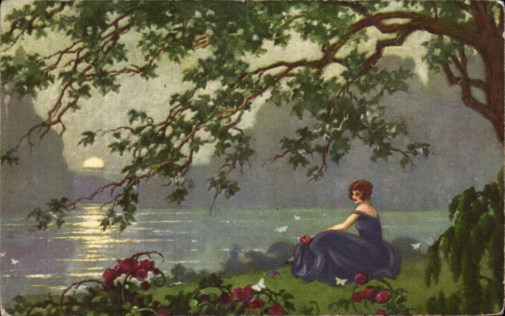 CPA Fantaisie Femme au bord d'un etang