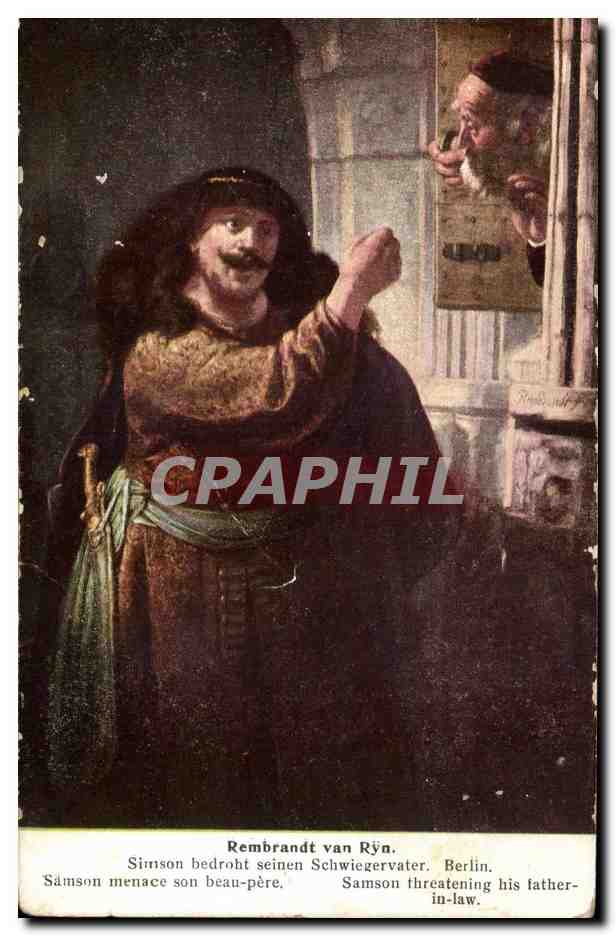 CPA Fantaisie Rembrandt Van Ryn Samson menace son beau pere 