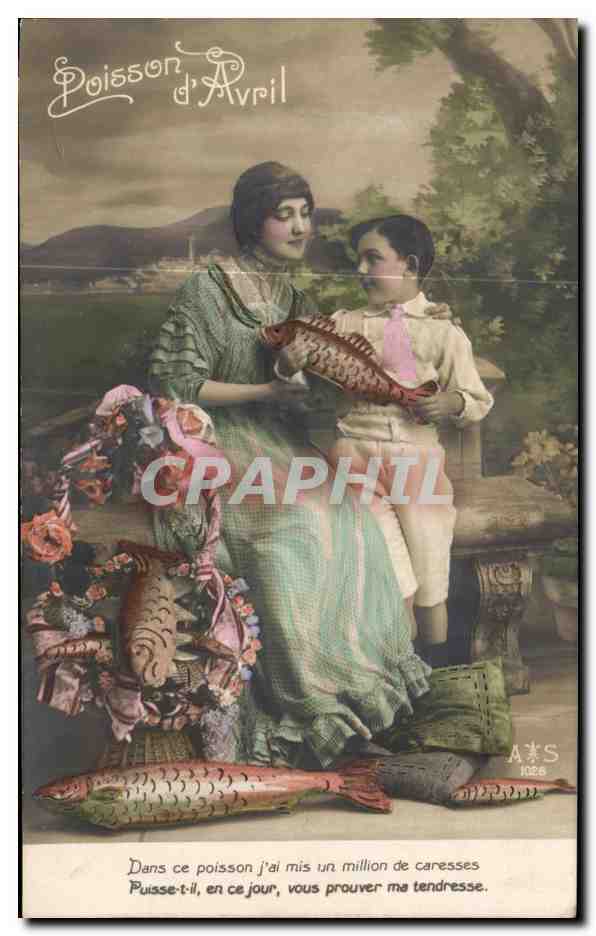 CPA Fantaisie Femme et enfant Poisson 