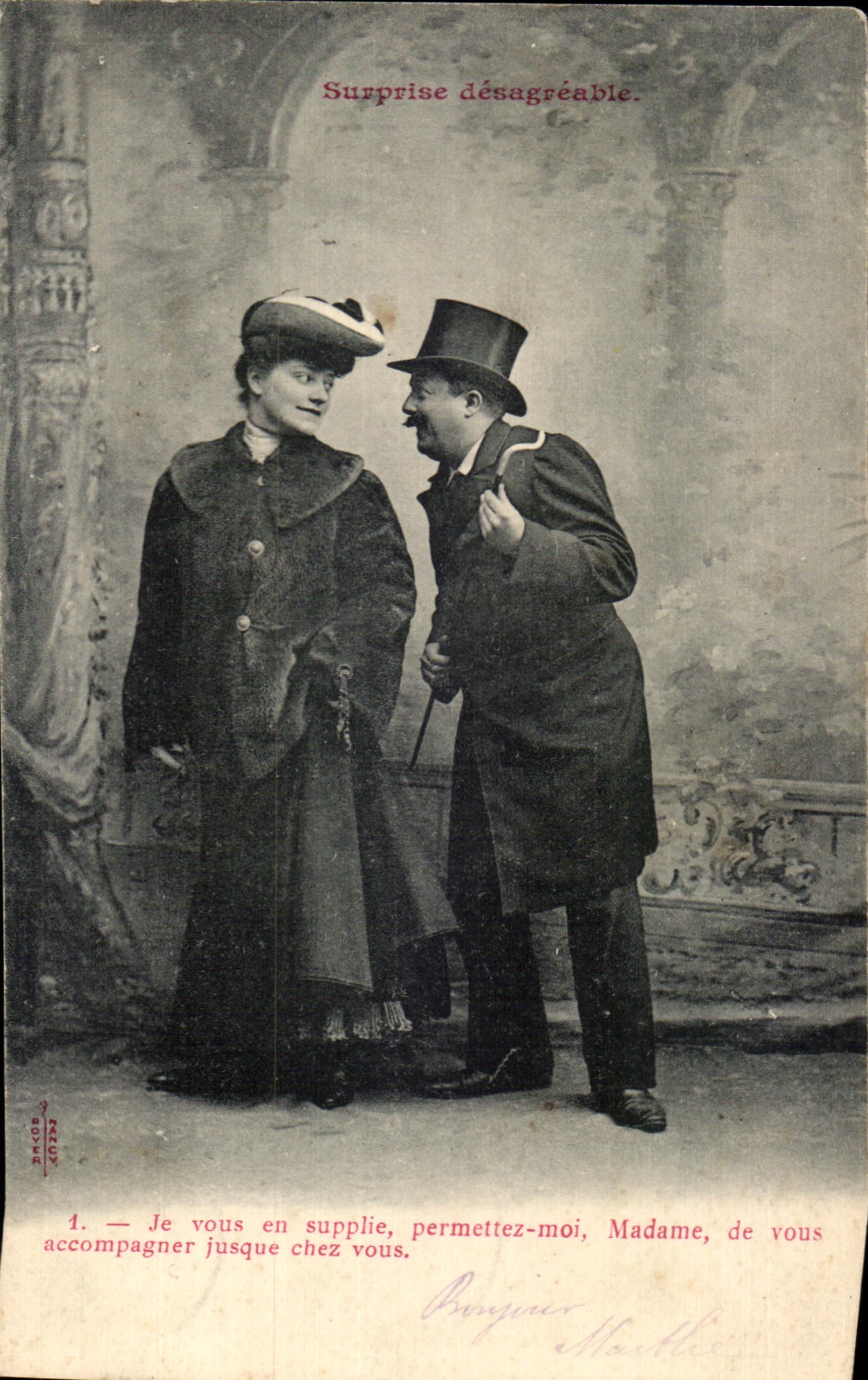 Sorpresa desagradable. — Escena cómica con hombre y mujer — editor Boucher, n°1