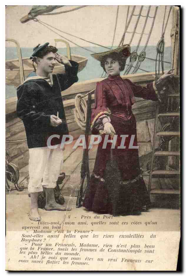 CPA Fantaisie Femme Marin pres du port Constantinople Turquie