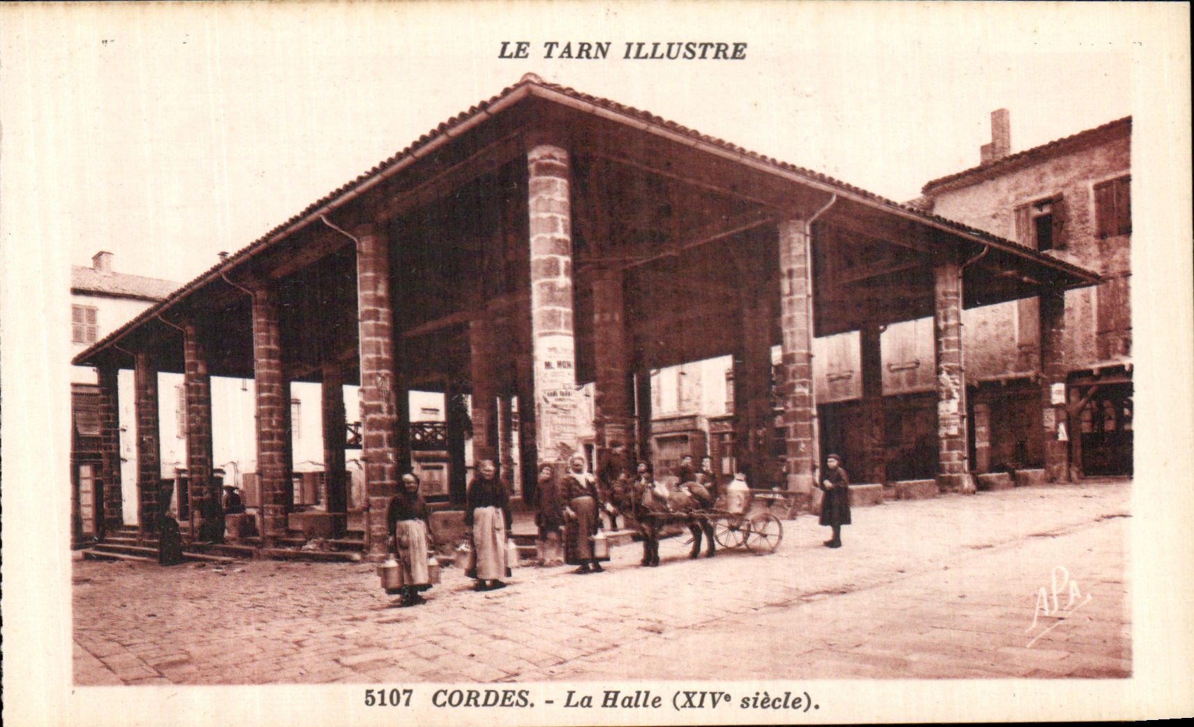 CPA Le Tarn Illustre Cordes La Halle Voiture a ane Laitieres