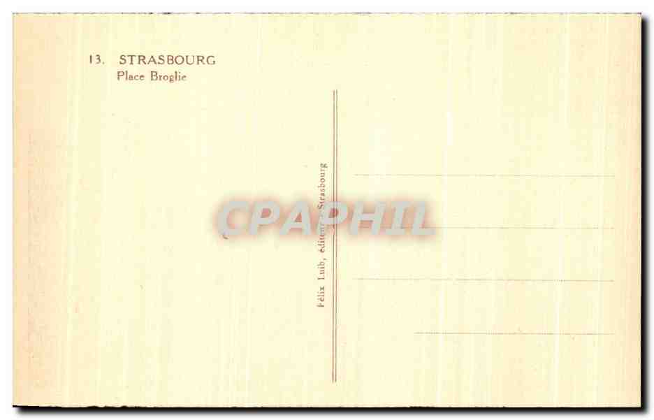CPA Strasbourg Place Broglie Tramway — Verso