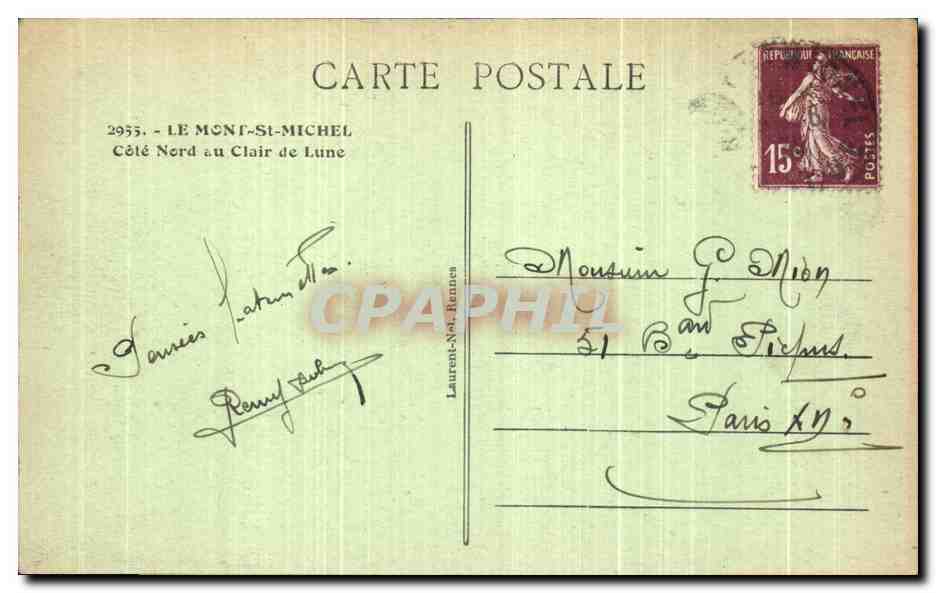 CPA Le Mont Saint Michel Cote Nerd au Clair de Lune — Verso