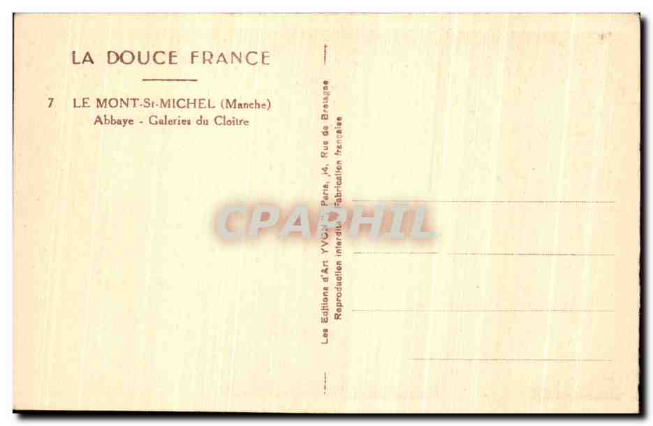 CPA La Douce France Le Mont St Michel Abbaye Galeries Du Cloitre — Verso