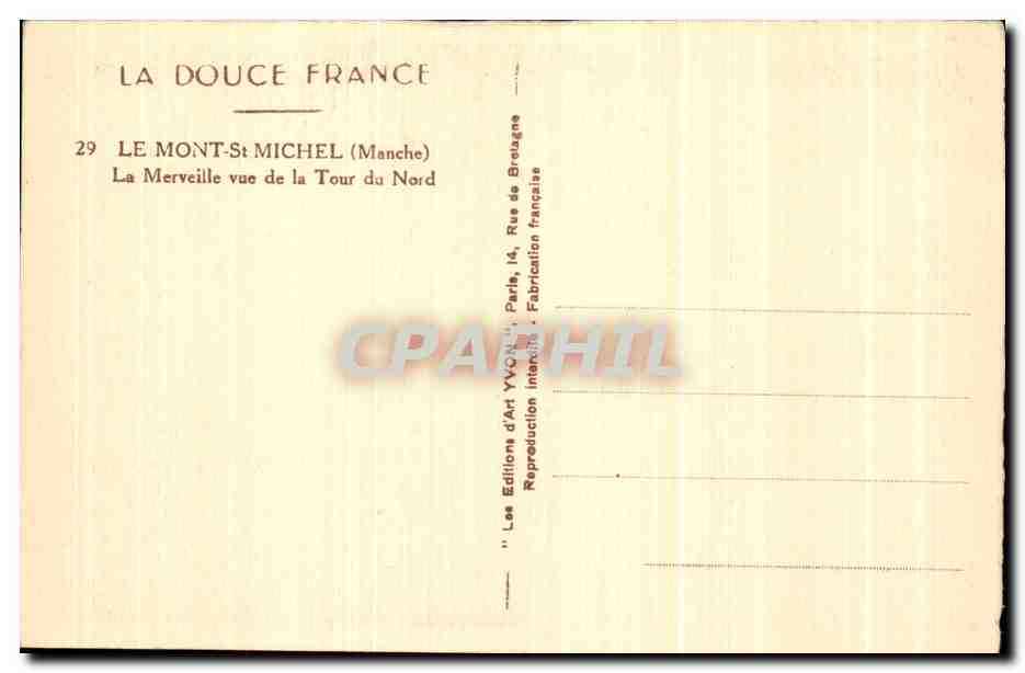 CPA La Douce France Le Mont St Michel La Merveille Vue De La Tour Du Nord — Verso