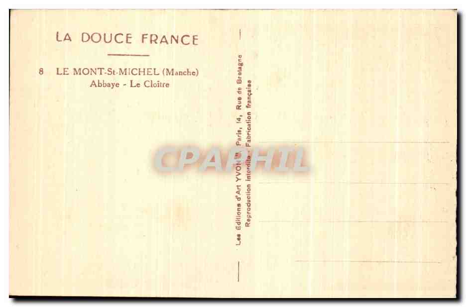 Le Mont-Saint-Michel — Abbaye - Le Cloître — Éditions d'Art Yvonn — Rückseite