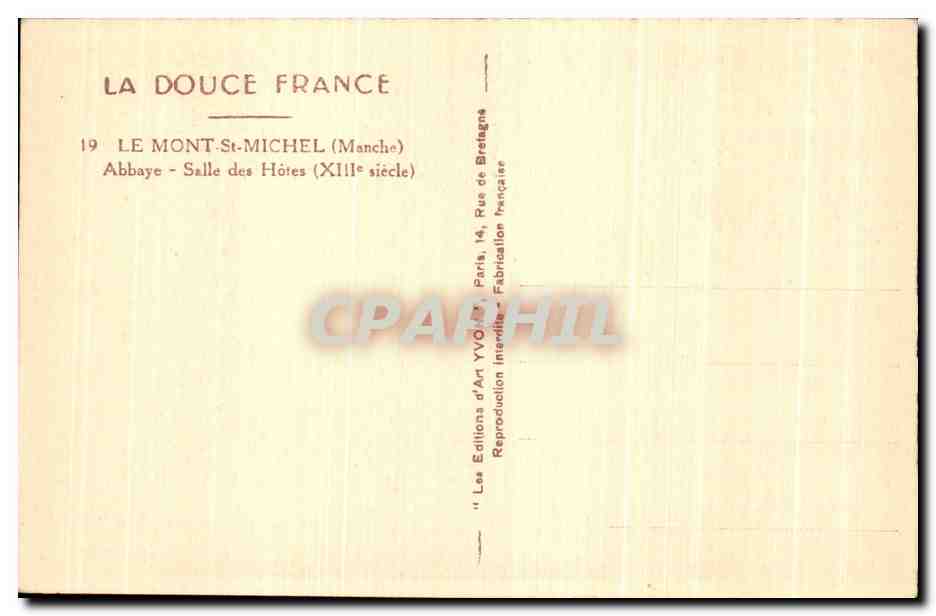 CPA La Douce France Le Mont St Michel Abbaye Salle Des Hotes — Verso