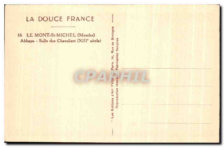 Le Mont-Saint-Michel — Abbaye - Salle des Chevaliers (XIIIe siècle) — Les Éditions d'Art YVON, Paris — Verso