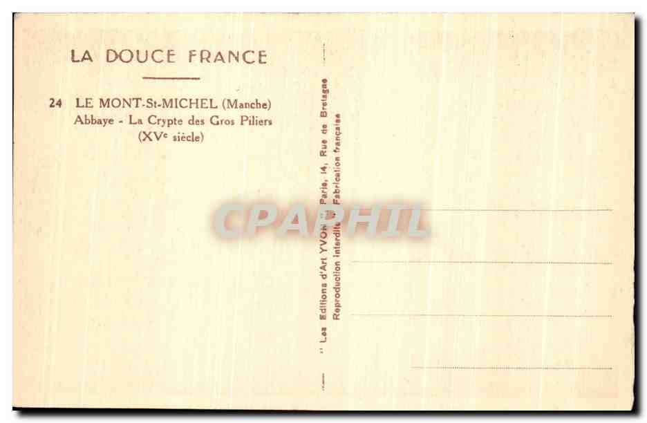 Le Mont-Saint-Michel — Abbaye - La Crypte des Gros Piliers (XVe siècle) — Les Éditions d'Art Yvonne, Paris — Verso
