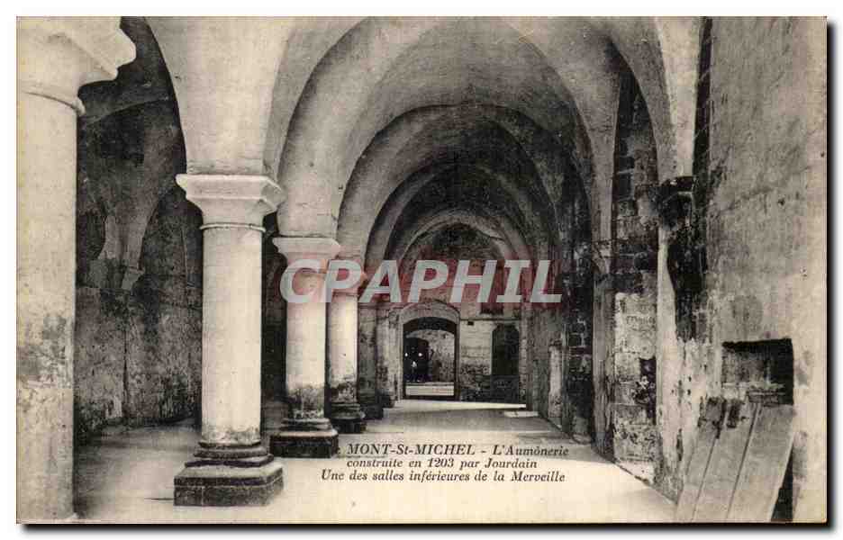 CPA Le Mont St Michel L'Aumonerie Construite En Par Jourdain Une Des Salles Inferieures De La Merveille
