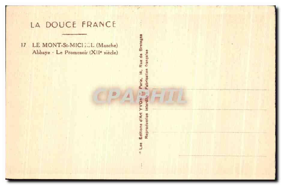 CPA Le Douce France Le Mont St MIchel Abbaye Le Promenoir — Verso