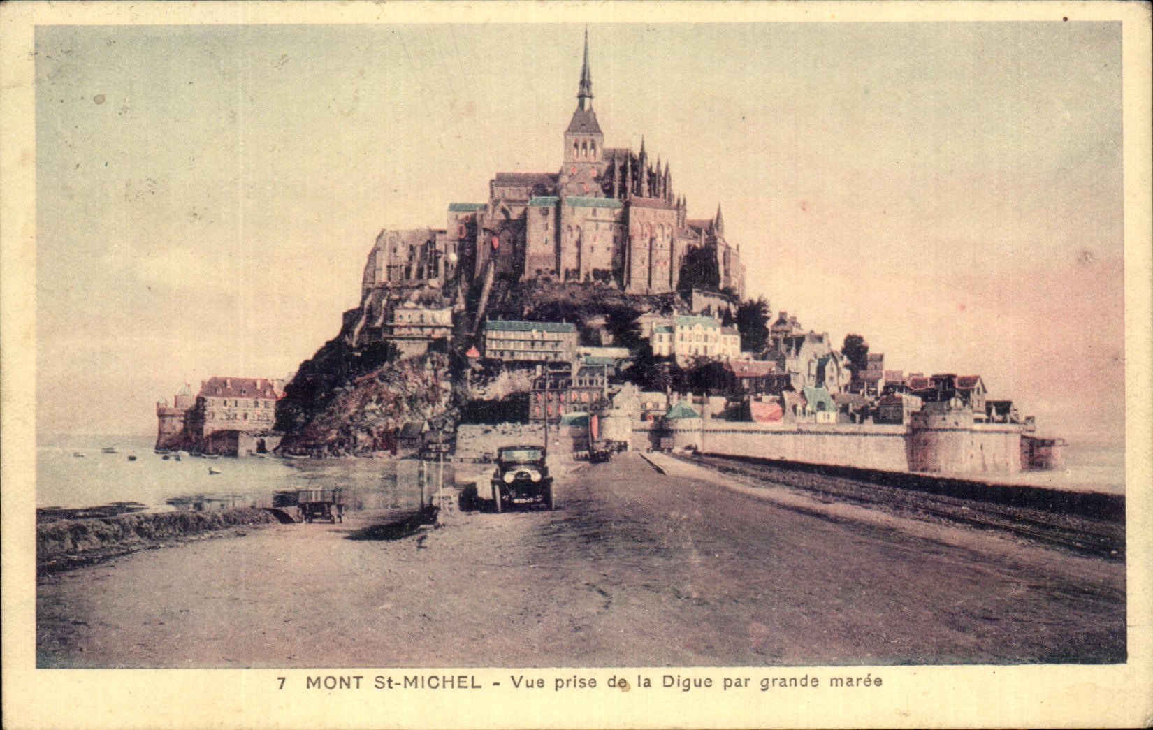Mont Saint-Michel — Vue prise de la Digue par grande marée — Éditeur A. Dusail, n°7