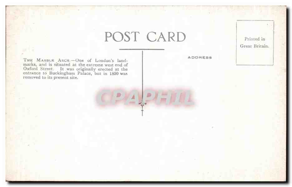CPA Marble Arch from Hyde Park London — Rückseite