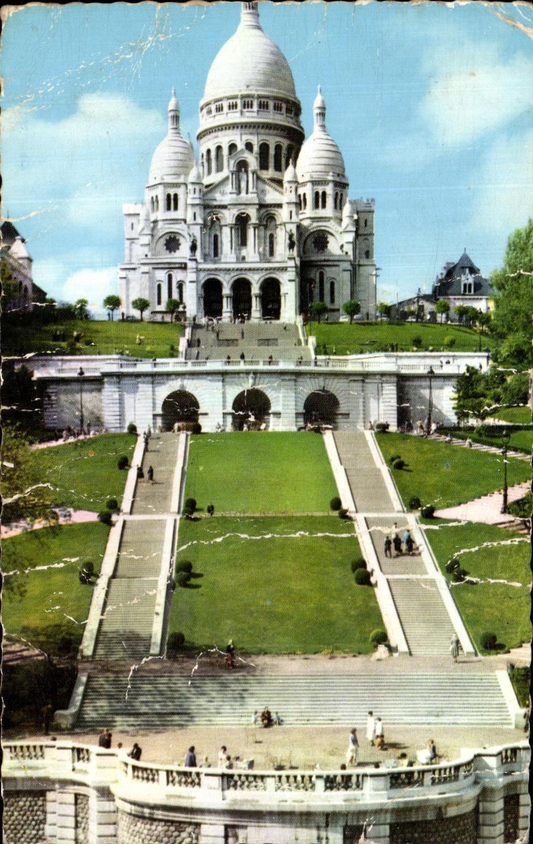 Tarjeta postal antigua La Basílica del Sagrado Corazón Montmartre