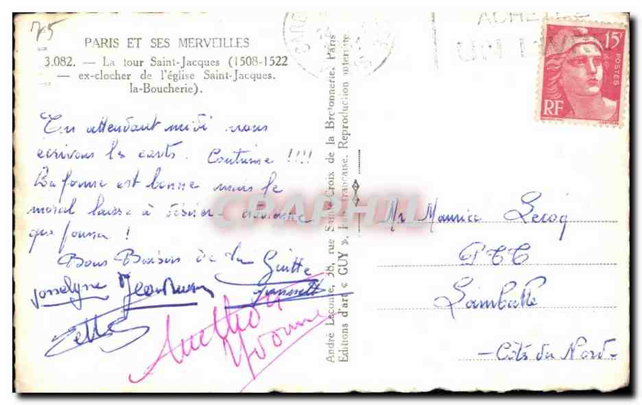 CPA Paris Et Ses Merveilles La tour Saint Jacques ex clocher de I'eglise — Verso