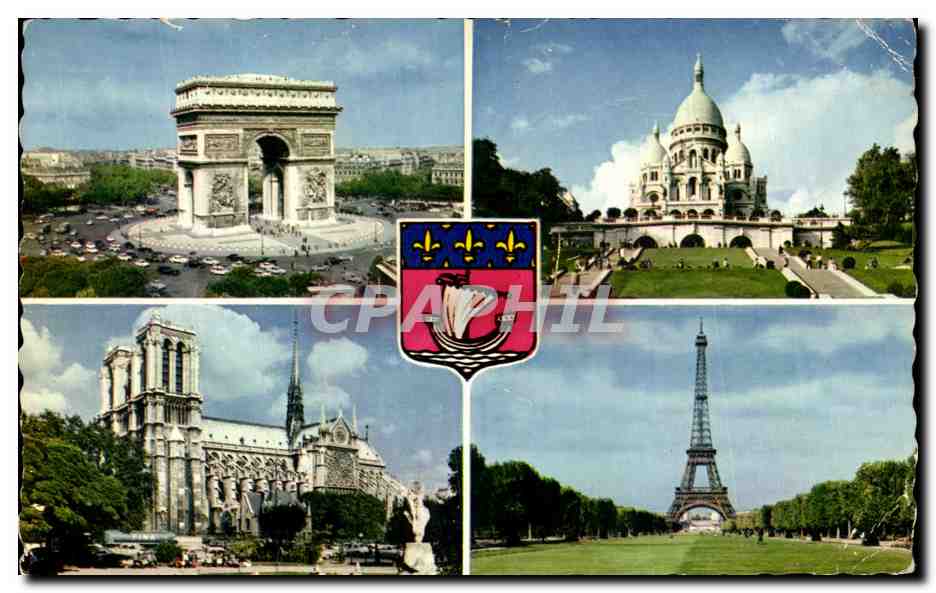 CPA Notre Paris L'Arc de Triomphe Sacre Coeur Notre Dame