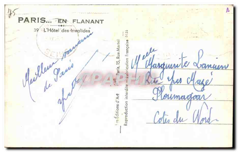 CPA Paris En Flanant L'Hotel des Invalides — Verso