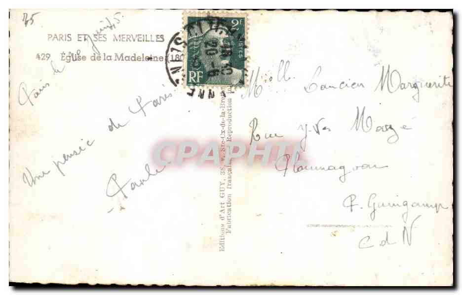 CPA Paris Et Ses Merveilles Eglise de la Madeleine — Verso