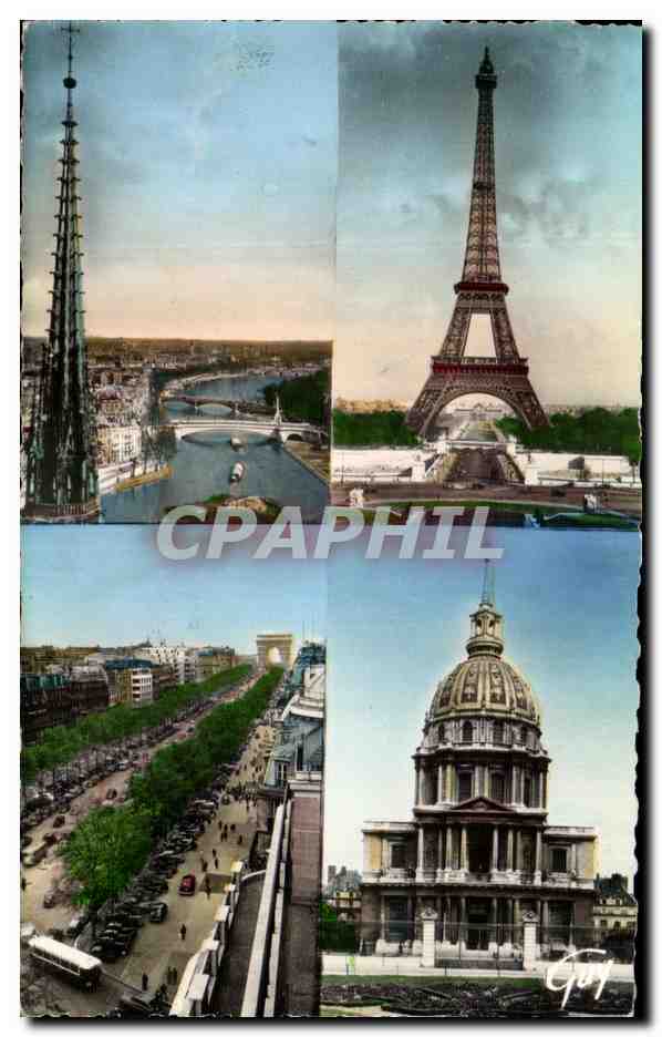 Paris et ses merveilles — 4176. La Seine en amont de Notre-Dame, la tour Eiffel, l'avenue des Champs-Élysées et le dôme des Invalides — Éditions d'art « Guy », Paris