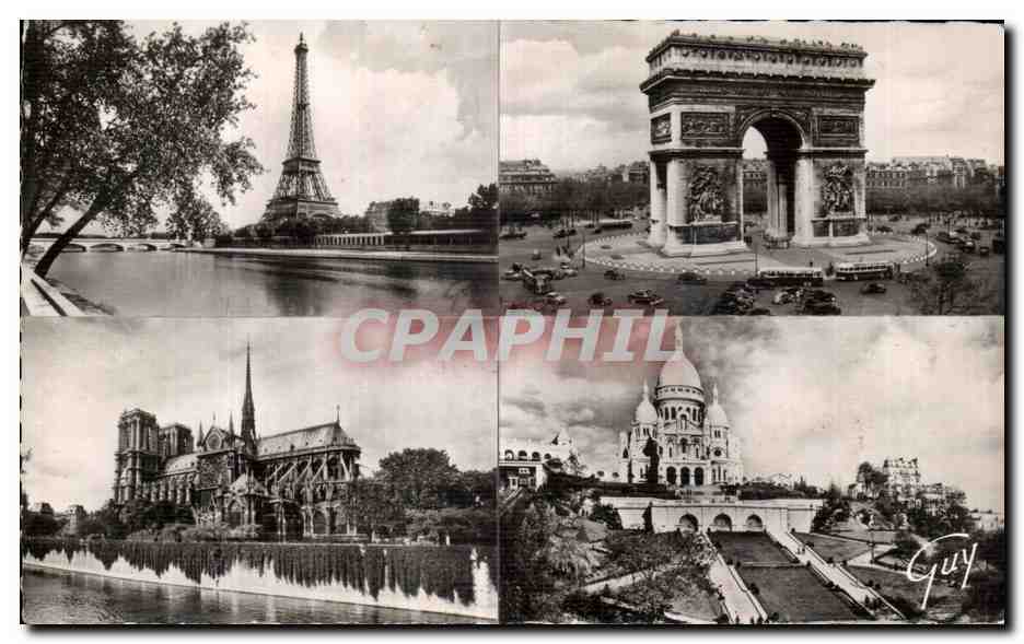CPA Paris Et Ses Merveilles La Tour Eiffel Arc de Triomphe Sacre Coeur Montmartre 