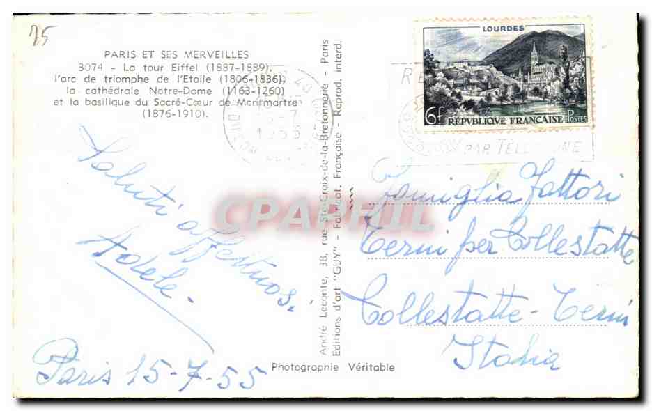CPA Paris Et Ses Merveilles La Tour Eiffel Arc de Triomphe Sacre Coeur Montmartre  — Rückseite