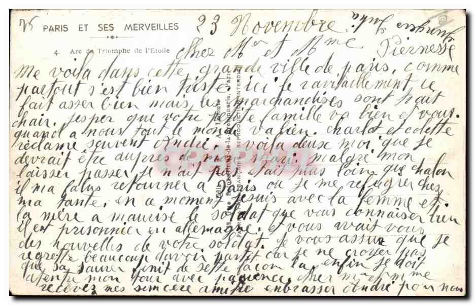 CPA Paris Et Ses Merveilles Arc De Triomphe De l'Etoile — Rückseite