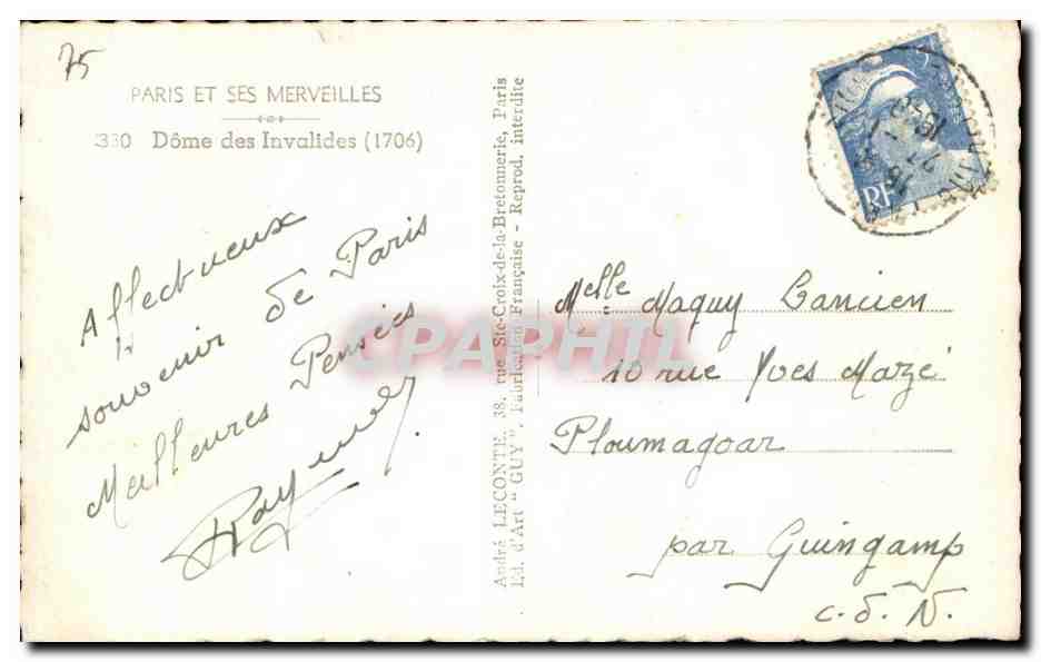 CPA Paris Et Ses Merveilles Dome Des Invalides — Rückseite