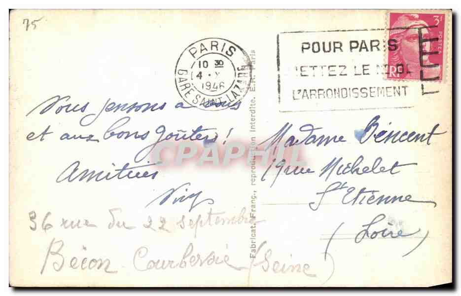 CPA Paris Place Vendome — Verso