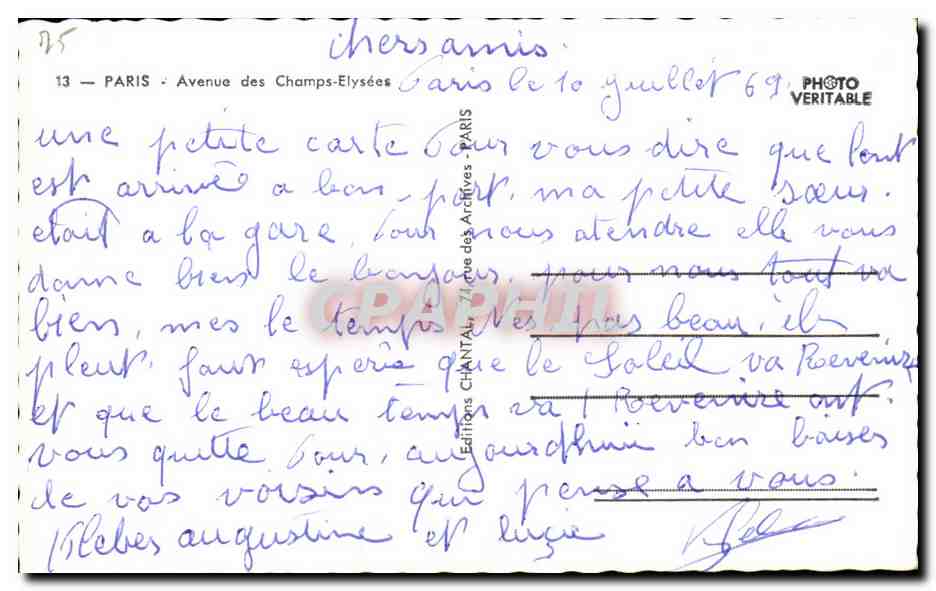 Paris — Avenue des Champs-Élysées — Éditions Chantal, n°13 — Verso