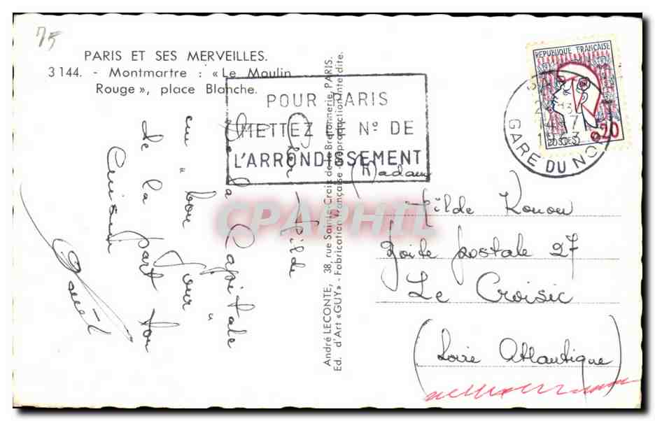 CPA Paris Et Ses Merveilles Montmartre Le Moulin Rouge Place Blanche — Rückseite
