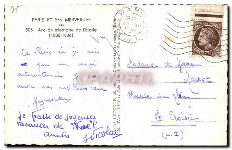 CPA Paris Et Ses Merveilles Arc De Triomphe De l'Etoile — Rückseite