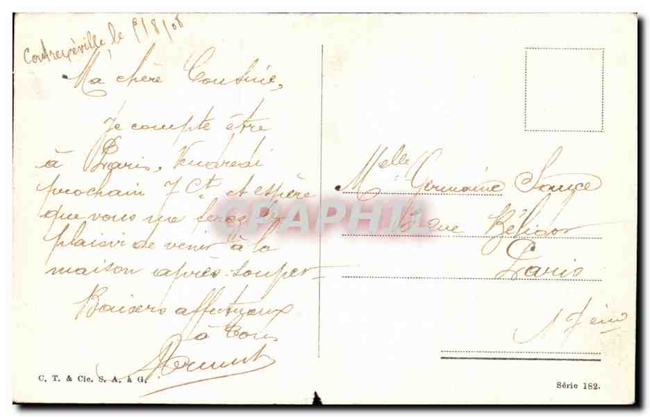 Bateau à voile — vue de Cordouère — C.T. & Cie, S.A. à Gênes, Série 182 — Reverso