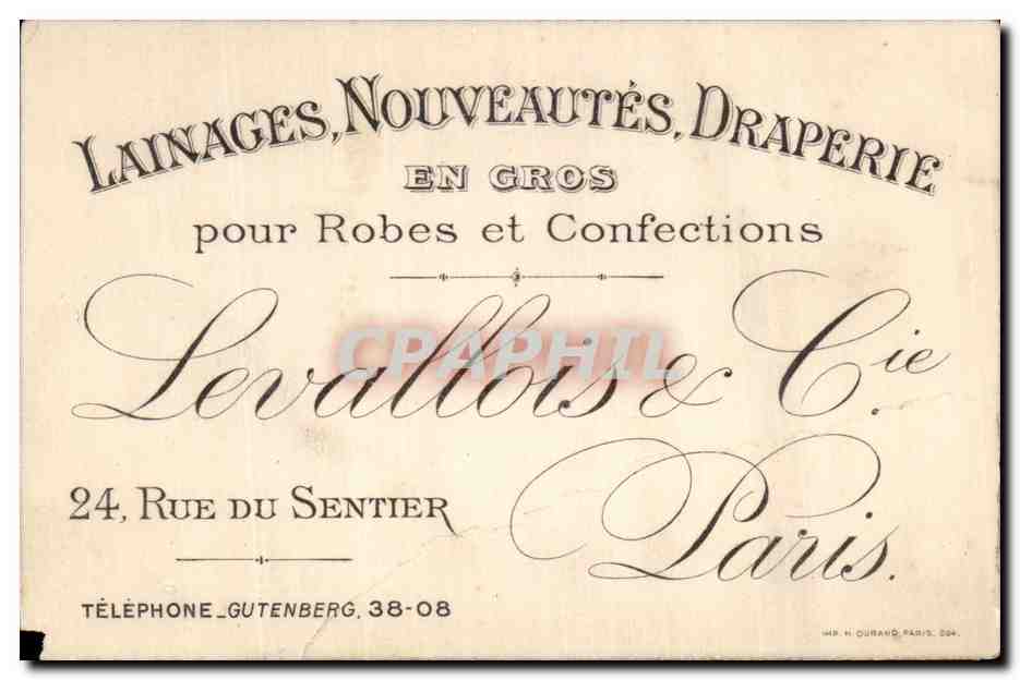 Carte de visite Levallois et Cie Rue du Sentier Paris 