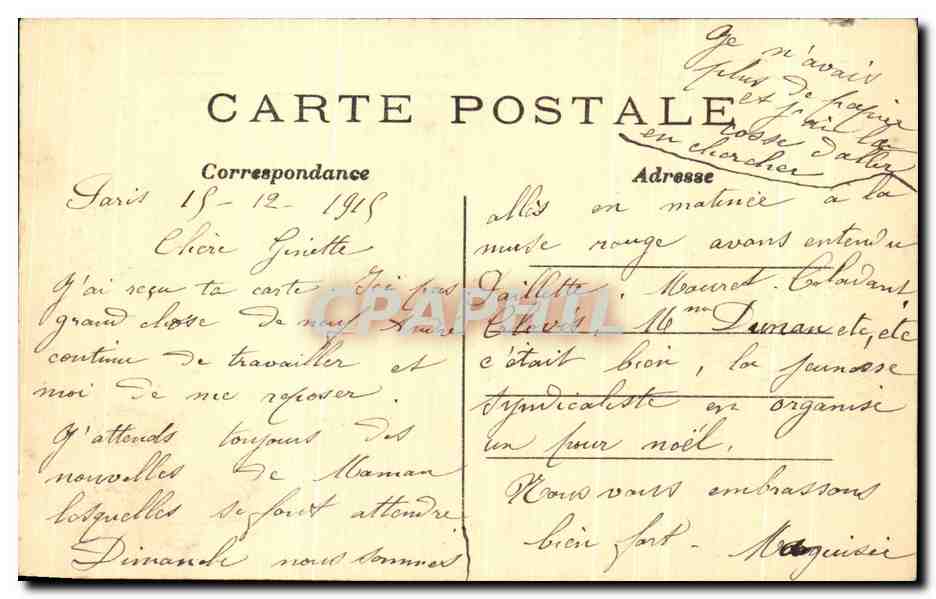 CPA Paris Le Porte St Martin — Rückseite