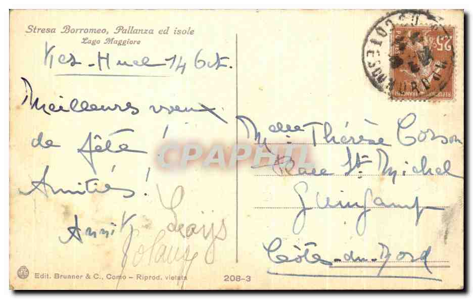 CPA Stresa Borromeo Pallanza ed Isole Lago Maggiore — Rückseite