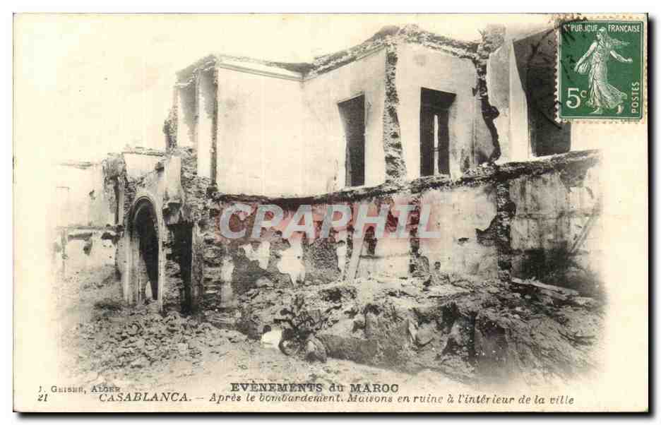 CPA Casablanca Apres le Bombardement Maisons en Ruines a L'Interieur de la Ville