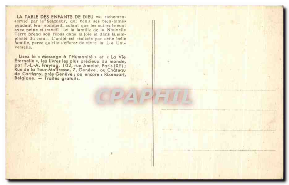 CPA L'Heureusse Famille de la Nouvelle Terre — Rückseite
