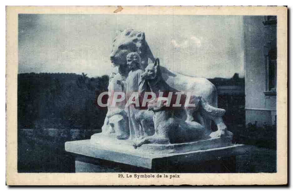 CPA Le Symbole de la Paix Lion Loup 