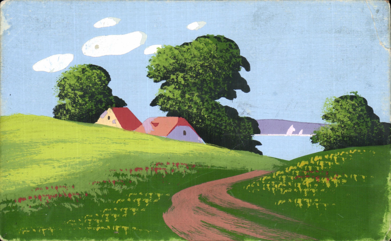 Paysage rural avec chemin — éditeur W.M.B. — n° de série non visible