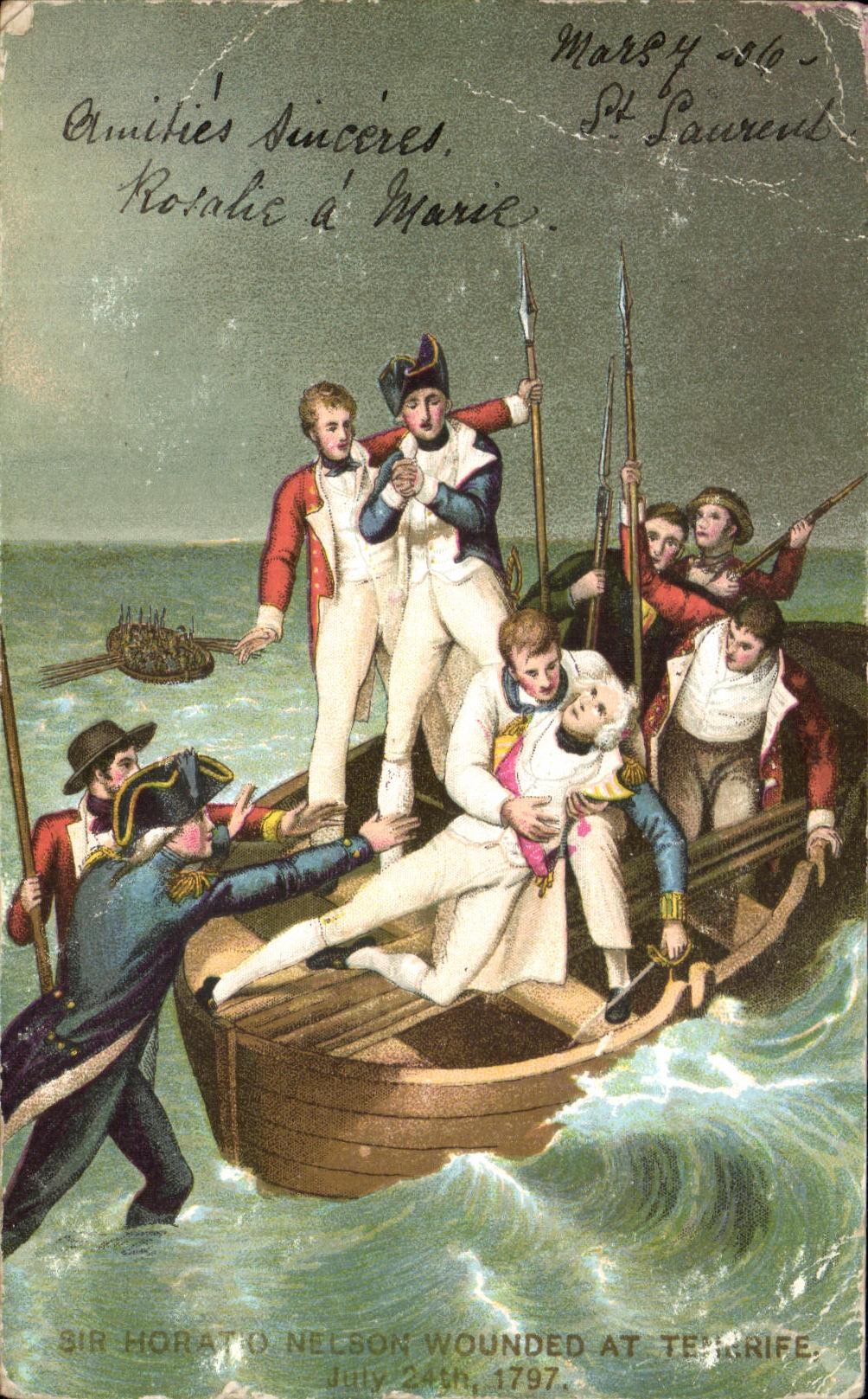 CPA Sir Horat Nelson wounded at Tenerife 1797 Militaria