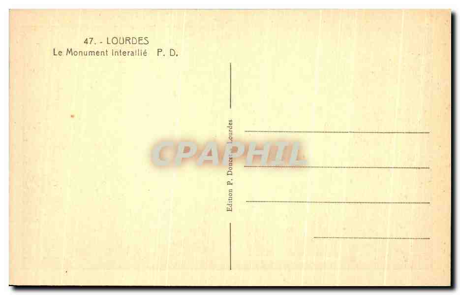 CPA Lourdes Le Monument interaille — Verso