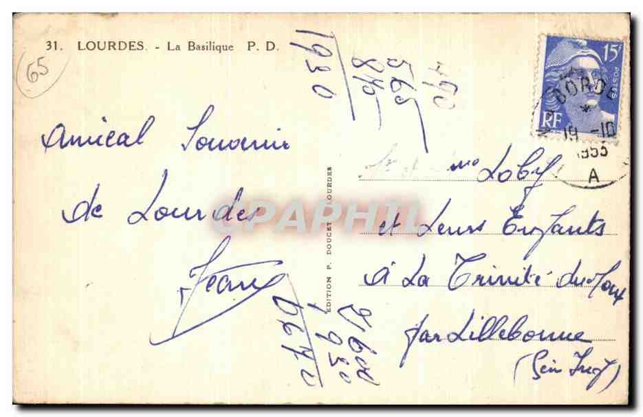 CPA Lourdes la Basilique — Verso