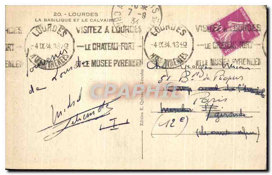 CPA Lourdes La Basilique Et Le Calvaire — Verso