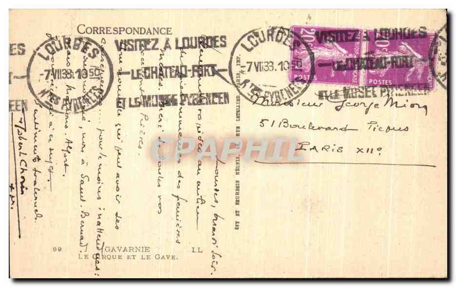 CPA Visrfez A Lourdes Gavarnie Le cirque Et Le Gave — Verso