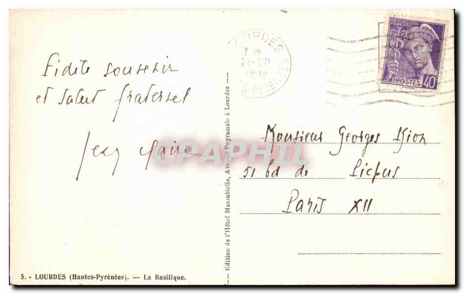 CPA Lourdes la Basilique — Verso