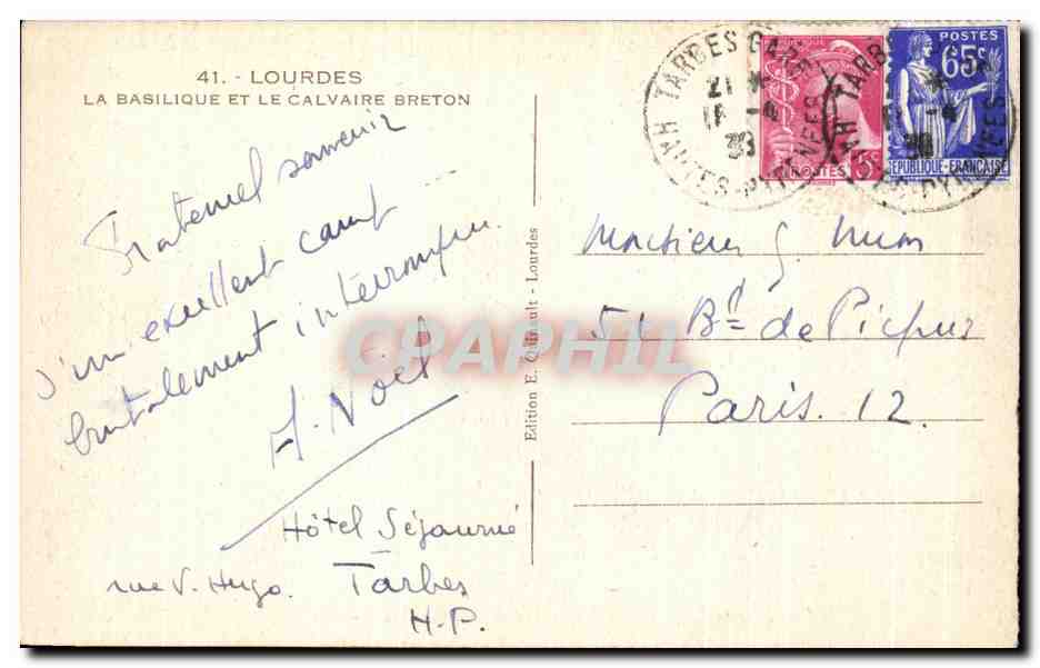 CPA Lourdes La Basilique Et Le Calvaire Breton — Verso