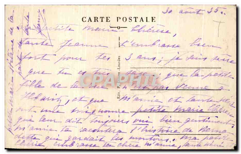 CPA A Bartres Bernadetle Fit plusieurs Sejours a Barles pres de Lourdes Avant les apparition en elle fur bergere — Verso