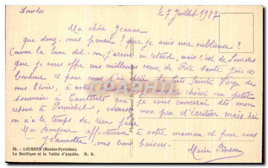 CPA Lourdes La Basillque et la Vallee d'Argeles — Verso