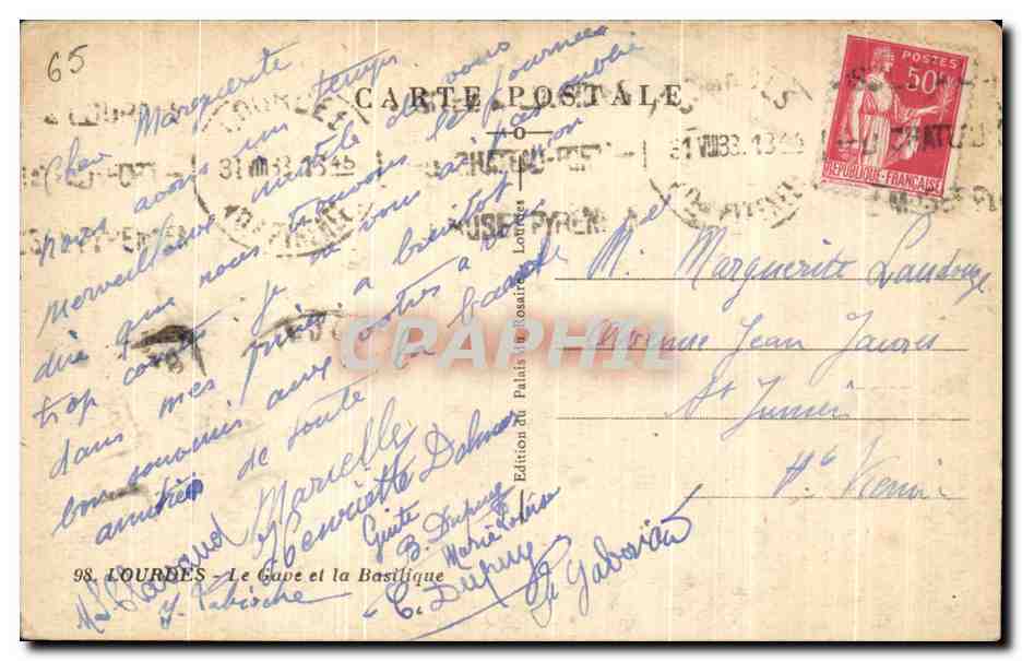 CPA Lourdes Le Gave et la Basilique — Verso
